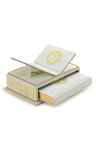 The Holy Quran Velvet Box Sets | Special Quran Holder Stand | Luxury Islamic Gift | Spiritual Grace| Quran Dimension;6.6*9.4inch/17*24cm I Perfect Ramadan, Eid, Umrah Gift for Muslim Women Men (White) - color: White