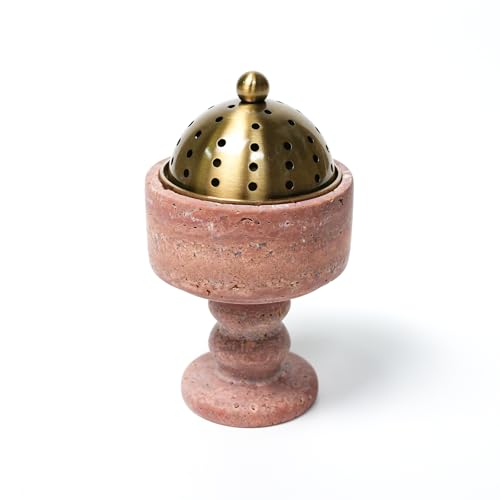 Natural Marble Incense Burner with Brass Cover - 11 x 3.8 inches Multi-Purpose Holder for Cones/Coils/Sticks, Home Decor & Relaxation (Rust red) - color: Rust Red