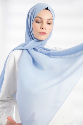 Chiffon Hijab Scarf For Women - Made in Turkiye - color: Bayb Blue