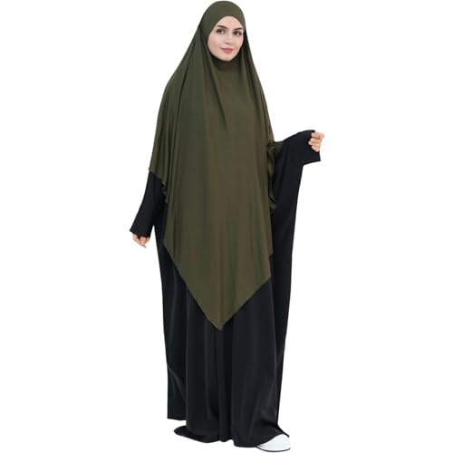 khalat Muslim Stretch Hijab Solid Color Full Cover Hijab for Women V-shaped Fashion Daily Prayer Hijab - color: Army Green