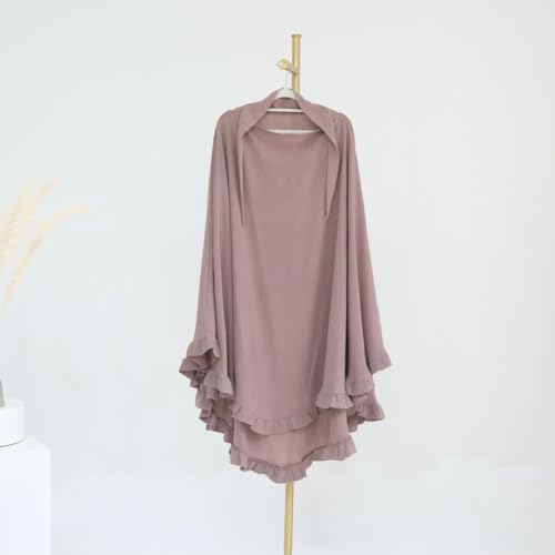 Boedaty Ramadan Eid Prayer Garment Long Khimar Hijab Scarf Wrap with Flounces Abaya Jilbab Muslim Islam for Women - color: Taro1