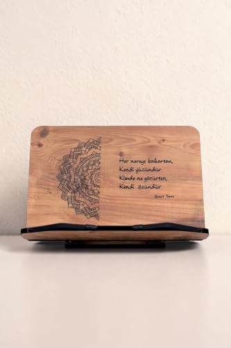 Adjustable Wooden Book Stand for Reading and Quran - Desktop Rahle with Tablet Holder, 4-Level Tilt Mechanism, 0.31 in MDF, Foldable Design for Comfortable Ergonomic Study - Made in Turkey