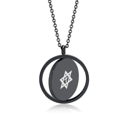 Religious Christian Cross/Freemasonry/Mountain Forest Jewelry 25mm Stainless Steel Round ID Tag Spinner Pendant Necklaces,Hiking Camping Lover Gift - style: Black-Star of David