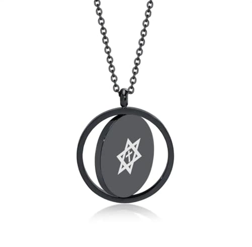 Religious Christian Cross/Freemasonry/Mountain Forest Jewelry 25mm Stainless Steel Round ID Tag Spinner Pendant Necklaces,Hiking Camping Lover Gift - style: Black-Star of David