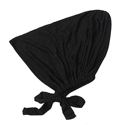 Chiffon Hijab with Undercap Fashion Solid Color Chiffon Head Wraps Under Scarf Caps Muslim Fashion Bandage - color: Black