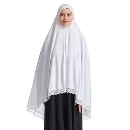 Muslim Women's Instant Big Hijab Jersey Turbans Khimar Abaya Soft Prayer Scarf, 1pc Lace - color: White, size: Medium