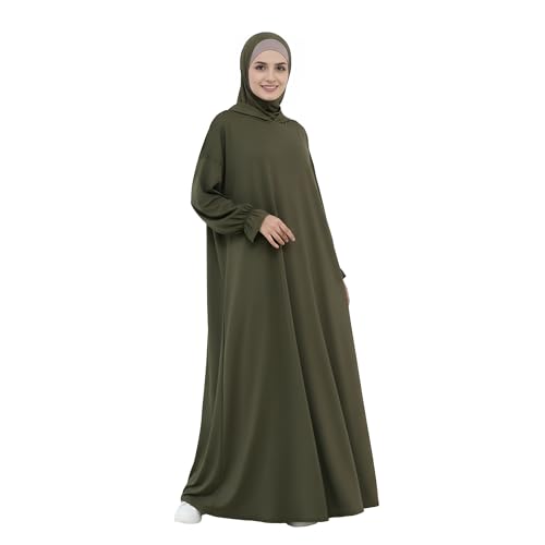 Abaya Muslim Women Hooded Dress Loose Sleeve Loose Maxi Modest Islamic Clothing Prayer Dress Kaftan - color: Army Green