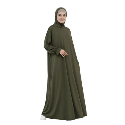 Abaya Muslim Women Hooded Dress Loose Sleeve Loose Maxi Modest Islamic Clothing Prayer Dress Kaftan - color: Army Green