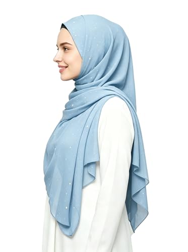 Lina & Lily Sparkle Shimmer Gold Glitter Women's Chiffon Hijab Head Scarf Shawl Wrap Lightweight - color: Pastel Blue
