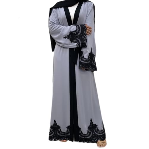 AFAVOM Women Turkey Abaya Islamic Muslim Prayer Dress Embroidered Cardigan Kaftan Dubai Robe Casual Turkish Modest Dress - color: Gray, size: XX-Large
