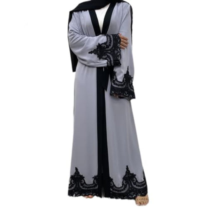 AFAVOM Women Turkey Abaya Islamic Muslim Prayer Dress Embroidered Cardigan Kaftan Dubai Robe Casual Turkish Modest Dress - color: Gray, size: X-Large