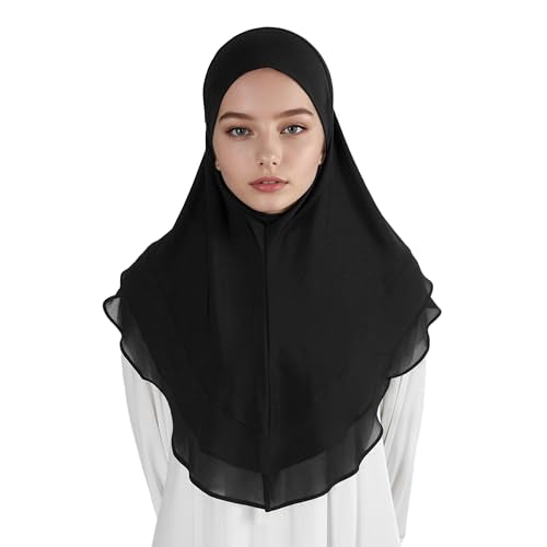 Hijab for Women Muslim Patterned Headscarf Arabian Headscarf Islamic Khimar Prayer Cloth Hijab Scarf for Women - color: Black