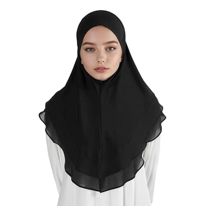 Hijab for Women Muslim Patterned Headscarf Arabian Headscarf Islamic Khimar Prayer Cloth Hijab Scarf for Women - color: Black