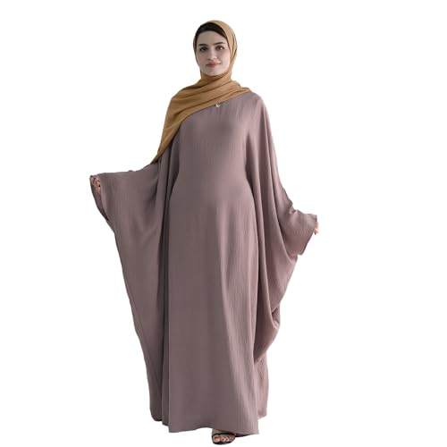 Abaya 무슬림 여성용 드레스 배트윙 슬리브 루즈핏 맥시 겸손한 이슬람 의류 히잡 스카프 포함 기도 드레스 - color: 그레이 라일락