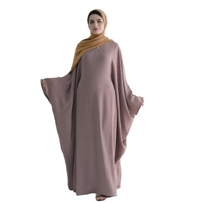 Abaya 무슬림 여성용 드레스 배트윙 슬리브 루즈핏 맥시 겸손한 이슬람 의류 히잡 스카프 포함 기도 드레스 - color: 그레이 라일락
