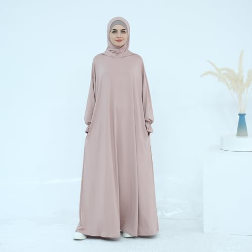 Muslim Dress for Women Pakistani Kaftan Abaya Robe Arabic Islamic Prayer Clothes Dubai Outfits - color: Taro