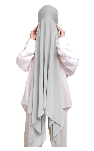 Lina & Lily Muslim Chiffon Instant Hijab Head Scarf with Matching Tie Back Jersey Undercap - color: Silver