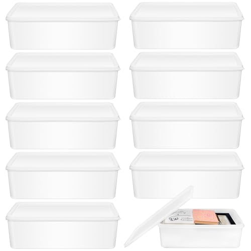 Suzile 10 Pcs Plastic Tub with Lids 14.17 x 9.45 x 4.33 Inch Commercial Tote Box Deep Restaurant Containers with Lids Fish Food Service Bus Tubs for Meat Storage Washing Dishes Art Supplies Toy(White) - color: white