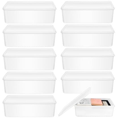 Suzile 10 Pcs Plastic Tub with Lids 14.17 x 9.45 x 4.33 Inch Commercial Tote Box Deep Restaurant Containers with Lids Fish Food Service Bus Tubs for Meat Storage Washing Dishes Art Supplies Toy(White) - color: white