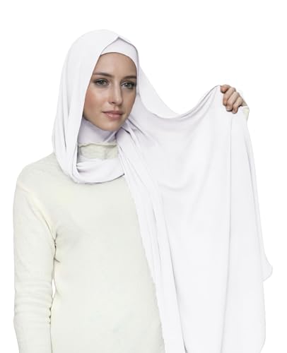 Lina & Lily Flowy Chiffon Instant Hijab Scarf Attached Jersey Ninja Undercap Full Coverage for Muslim Women - color: White
