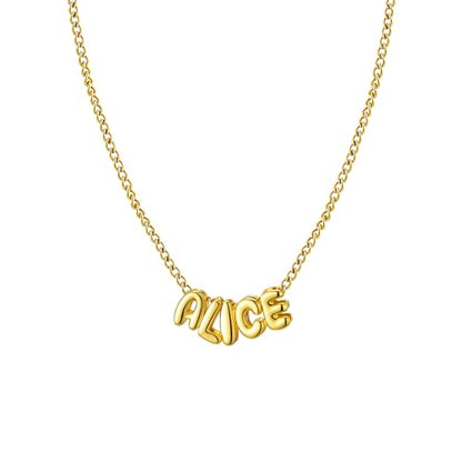 Ldurian Personalized Bubble Name Necklace, Tiny Name Plate Pendant Necklace, 14K Gold Plated Charm Cute Pre-made Jewelry for Women - size: 18 Alice