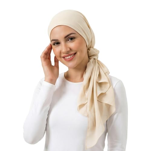 Elastic Band Muslim Headscarf, Chiffon Hijab(70-85cm), Soft Breathable Head Scarf for Daily Wear, Religious Occasions - color: Beige