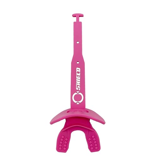 O Shield Striker Football Lip Guard with Permanent Strap | Football Lip Guard with Permanent Strap — Front Teeth, Lip, and Full Bite-Surface Coverage, No-Boil Ready Fit - color: Pink