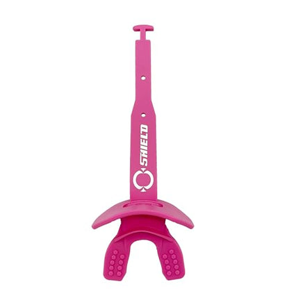 O Shield Striker Football Lip Guard with Permanent Strap | Football Lip Guard with Permanent Strap — Front Teeth, Lip, and Full Bite-Surface Coverage, No-Boil Ready Fit - color: Pink