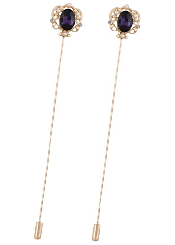 Alilang Vintage Hat Pin 5 inch Long Handle Golden Tone Lapel Pins Tie Scarf Brooch Jewelry Accessories Pack of 2/3/5 - color: 2 PCS Rhinestones