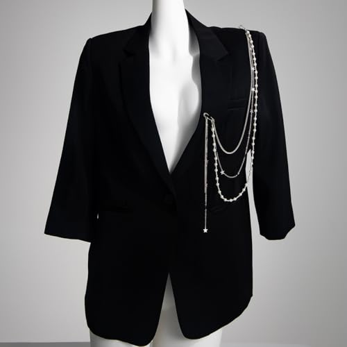 Pearl Brooch Pins Hanging Chain Lapel Pin for Women Long Chain Tassel Pearl Collar Chain Lapel Pin Jewelry Accessories - style: star