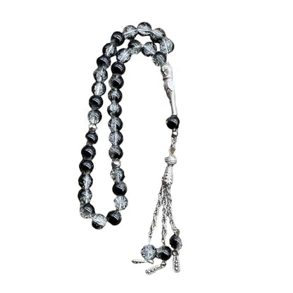 Islamics Prayer Beads 33 Tasbih Ice Cracked Glass Rosary Necklace for Muslims Worship and Spiritual Reflection Daily Worship Tasbih - color: Black