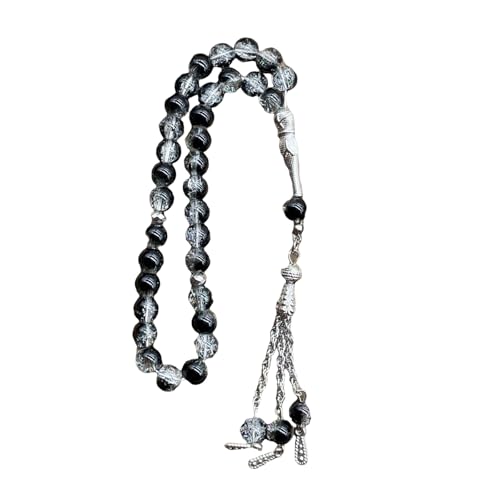 Islamics Prayer Beads 33 Tasbih Ice Cracked Glass Rosary Necklace for Muslims Worship and Spiritual Reflection Daily Worship Tasbih - color: Black