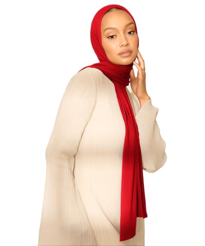 Hijab Scarf for Women Soft Muslim Hijabs Head Wrap Scarves Fashion Long Hair Shawls Stretchy Muslin Headscarf - color: Wine Red Hijab Scarf for Women