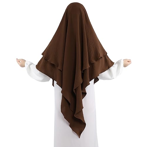 Khalat Muslim Prayer Hijab - 2 Layers Soft Breathable Islamic Dubai Women's Instant Long Hijab - color: Coffee
