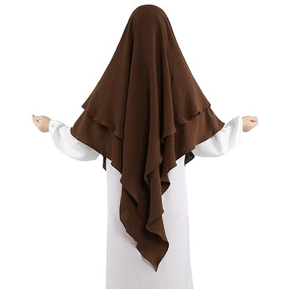Khalat Muslim Prayer Hijab - 2 Layers Soft Breathable Islamic Dubai Women's Instant Long Hijab - color: Coffee