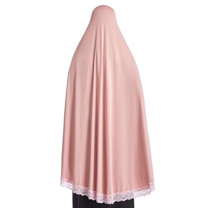 Muslim Women's Instant Big Hijab Jersey Turbans Khimar Abaya Soft Prayer Scarf, 1pc Lace - color: Pink, size: X-Large