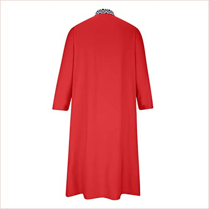 Ctreela Mens Zip V Neck Kaftan Thobe Button Down Casual Henley Shirts Long Sleeve Robe Ramadan Muslim Gown Thawb Shirts - color: Red, size: X-Large
