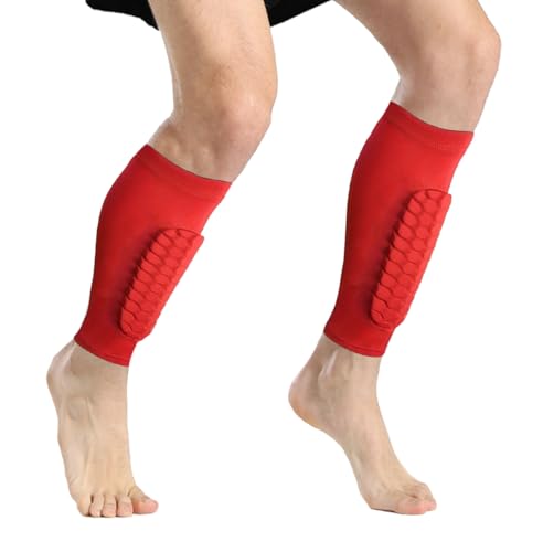 2 Pack Soccer Shin Guards Soccer Adult, Soccer Shin Guards for Kids Soccer Shin Pad with Honeycomb Pads, Shin Defender Shin Guard Sleeves, Ski Shin Guards Ski Shin Pads - color: Red, size: Small
