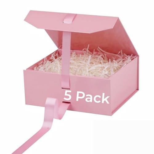 GoooodGift 5 Pink Gift Box 8x7X3.10 Inch,Magnetic Lid Collapsible Gift Box - color: Pink-8x7x3.3 Inch (Pack of 5)
