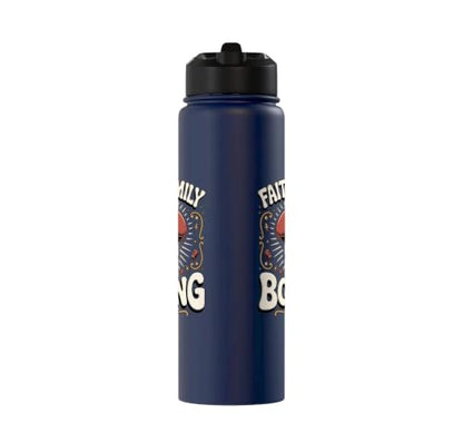 Faith Family Boxing Boxer Fighter Combat Sport Stainless Steel Insulated Water Bottle - color: Navy Blue