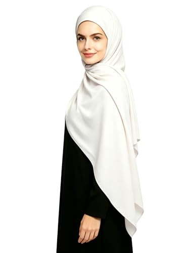 Lina & Lily Non-see-through Premium Jersey Maxi Hijab Head Scarf Wrap for Muslim Women - color: Ivory White