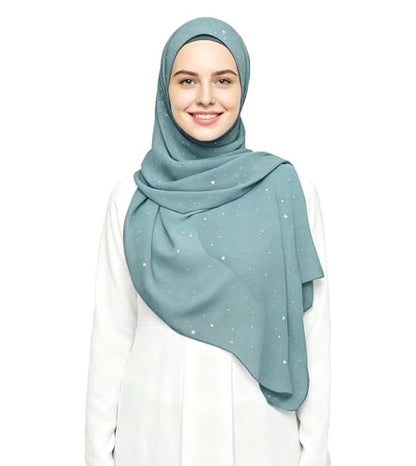 Lina & Lily Sparkle Shimmer Gold Glitter Women's Chiffon Hijab Head Scarf Shawl Wrap Lightweight - color: Ice Blue