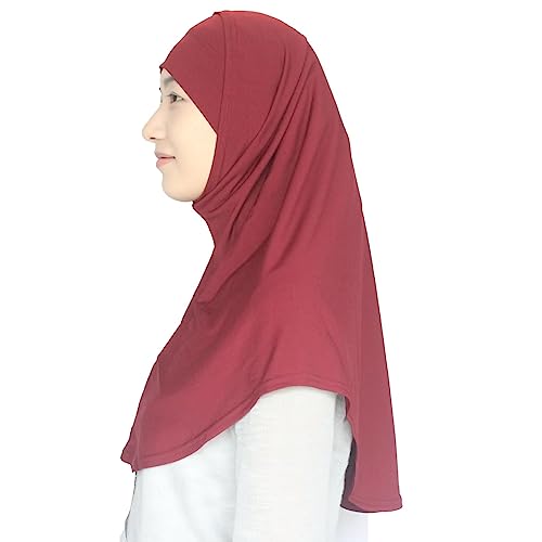 Women's Muslim Hijab Al-Amira Hijabs 2 Pieces with Tube Underscarf Cap Instant Soft Scarf - color: Wine Red
