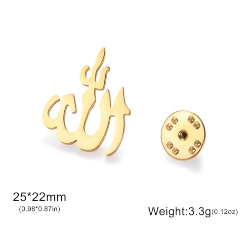 Dreamtimes Islamic Allah Ayatul Kursi Stainless Steel Brooch Pin for Men- Elegant Hijab Pin Muslim Women Jewelry Durable Quran Pendant for Prayer Gift for Eid & Ramadan - color: Gold-3