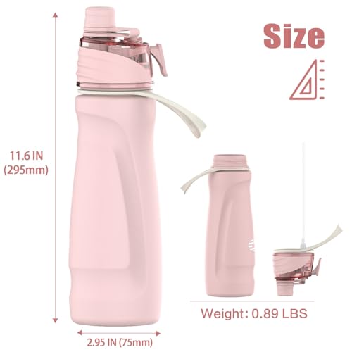 Misting Water Bottle, 24oz Insulated Water Bottle, 2-in-1 Mist & Sip Stainless Steel Water Bottles, Sports Water Bottle for Hiking, Running, Gym - color: Light Pink