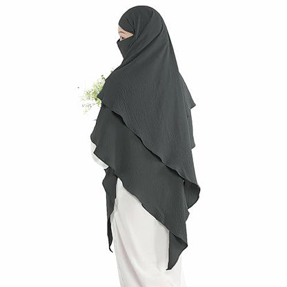 Khalat Muslim Prayer Hijab - 2 Layers Soft Breathable Islamic Dubai Women's Instant Long Hijab - color: Dark Gray