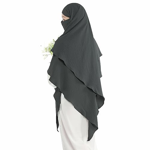 Khalat Muslim Prayer Hijab - 2 Layers Soft Breathable Islamic Dubai Women's Instant Long Hijab - color: Dark Gray