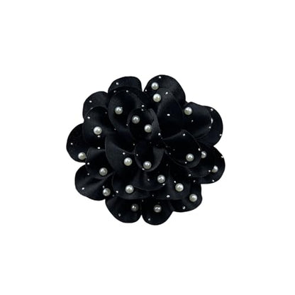 FUTIMELY Dainty Satin Fabric Rose Flower Large Brooch Pin Handmade Big Camellia Brooch Lapel Pins Wedding Party Dance Banquet Dress Suit Ceremony Clothes Accessories Jewelry Gifts for Women (Black1)