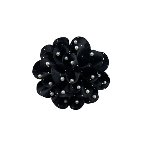 FUTIMELY Dainty Satin Fabric Rose Flower Large Brooch Pin Handmade Big Camellia Brooch Lapel Pins Wedding Party Dance Banquet Dress Suit Ceremony Clothes Accessories Jewelry Gifts for Women (Black1)