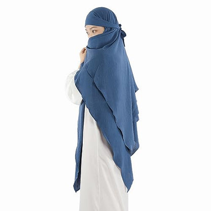Khalat Muslim Prayer Hijab - 2 Layers Soft Breathable Islamic Dubai Women's Instant Long Hijab - color: Foggy Blue